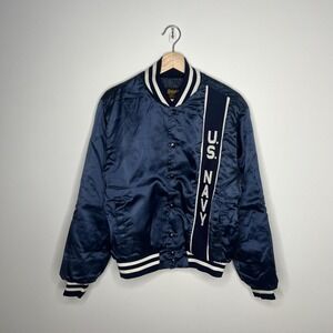 Vintage Swingster Jacket Mens Medium Navy U.S. Navy Satin Bomber Varsity
